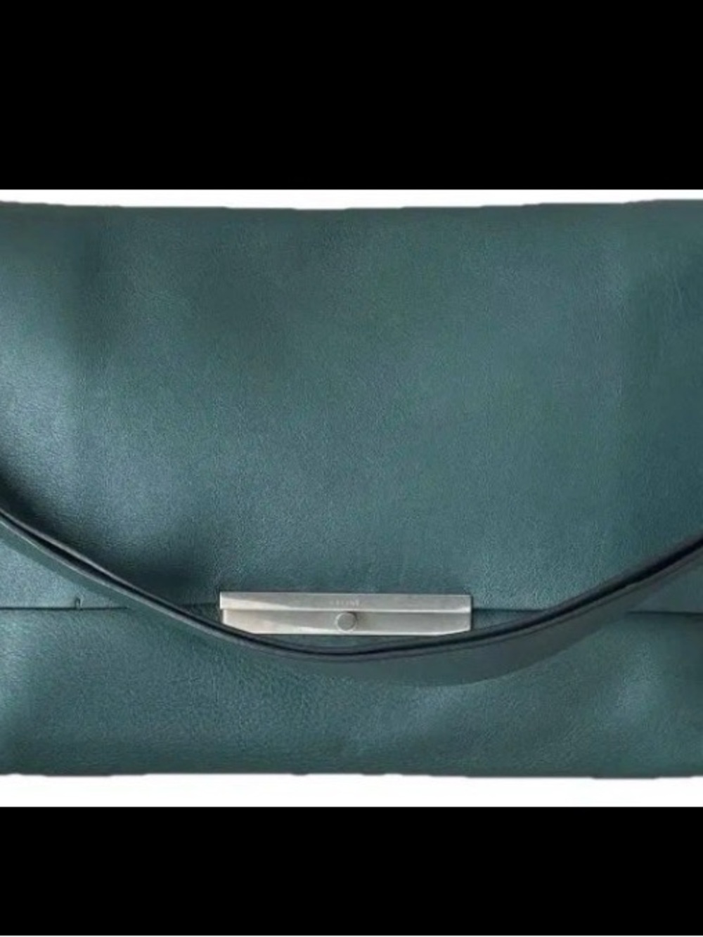 Celine Dark Teal Leather Shoulder Bag with Silver-Tone Bar